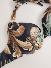 Black Leopard Palm Padded Shaping Wired Halter Bikini Top - Image 7 of 10