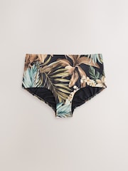 Black Animal Palm Midi Waist Bikini Bottoms - Image 1 of 3