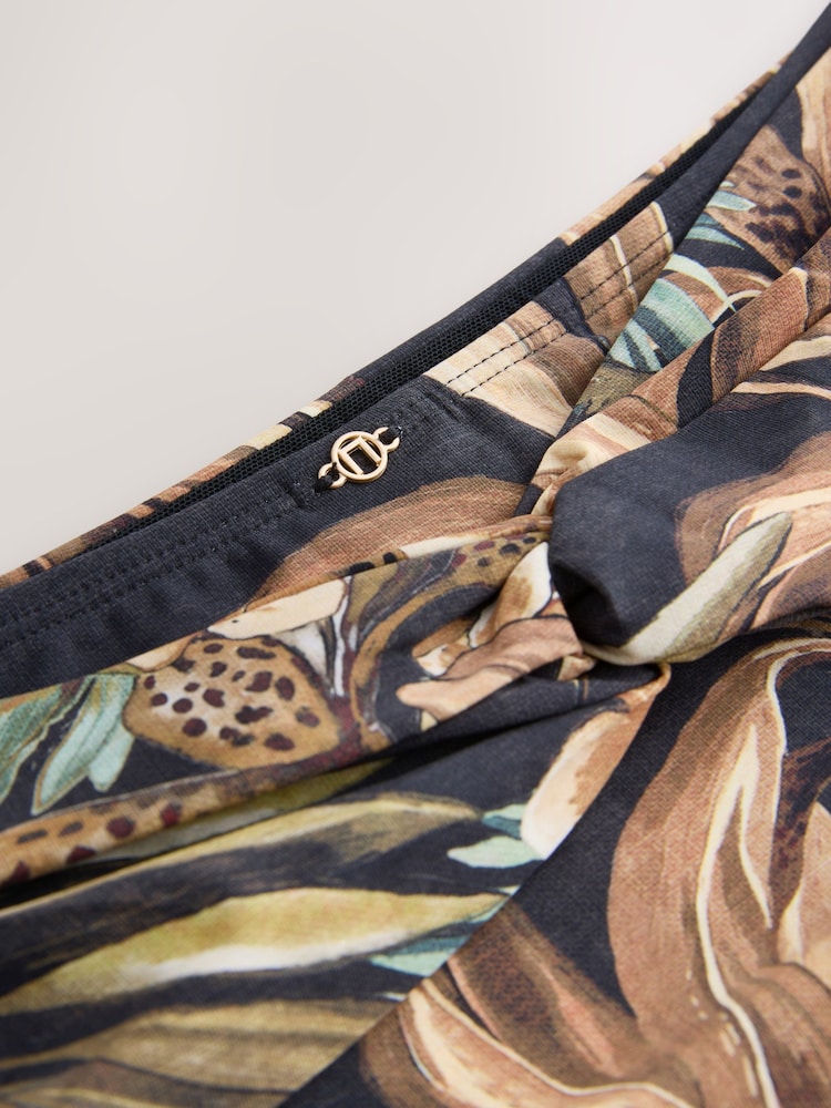 Black Animal Palm Midi Waist Bikini Bottoms - Image 2 of 3