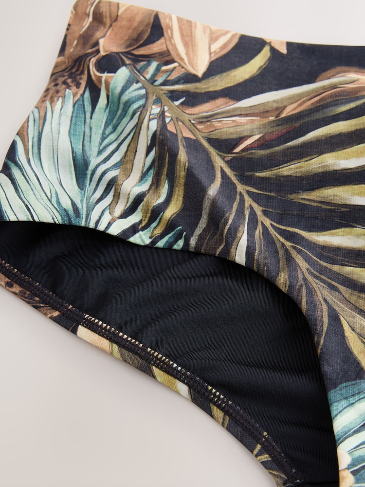 Black Animal Palm Midi Waist Bikini Bottoms - Image 3 of 3