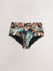 Black Animal Palm Midi Waist Bikini Bottoms - Image 5 of 7