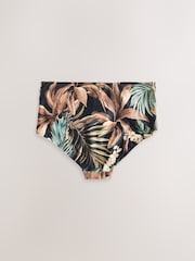 Black Animal Palm Midi Waist Bikini Bottoms - Image 6 of 7