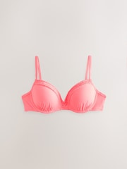 Coral Pink Ruched Wired Padded Bikini Top - Image 1 of 4