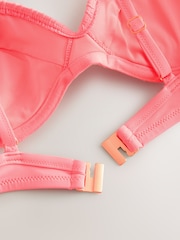 Coral Pink Ruched Wired Padded Bikini Top - Image 3 of 4