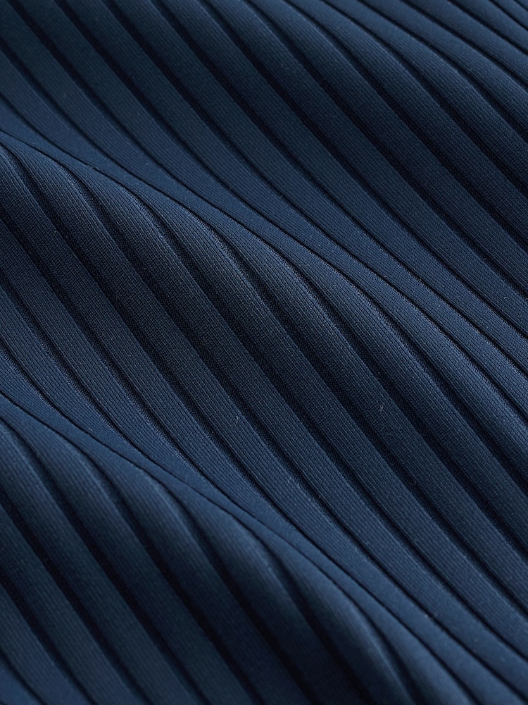 Contrast Binding Navy Rib Tummy Control Scoop Swimsuit - Image 2 of 4