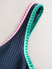 Contrast Binding Navy Rib Tummy Control Scoop Swimsuit - Image 4 of 4