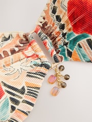 Chocolate Brown/Teal Abstract Wired Bandeau Bikini Top - Image 5 of 7