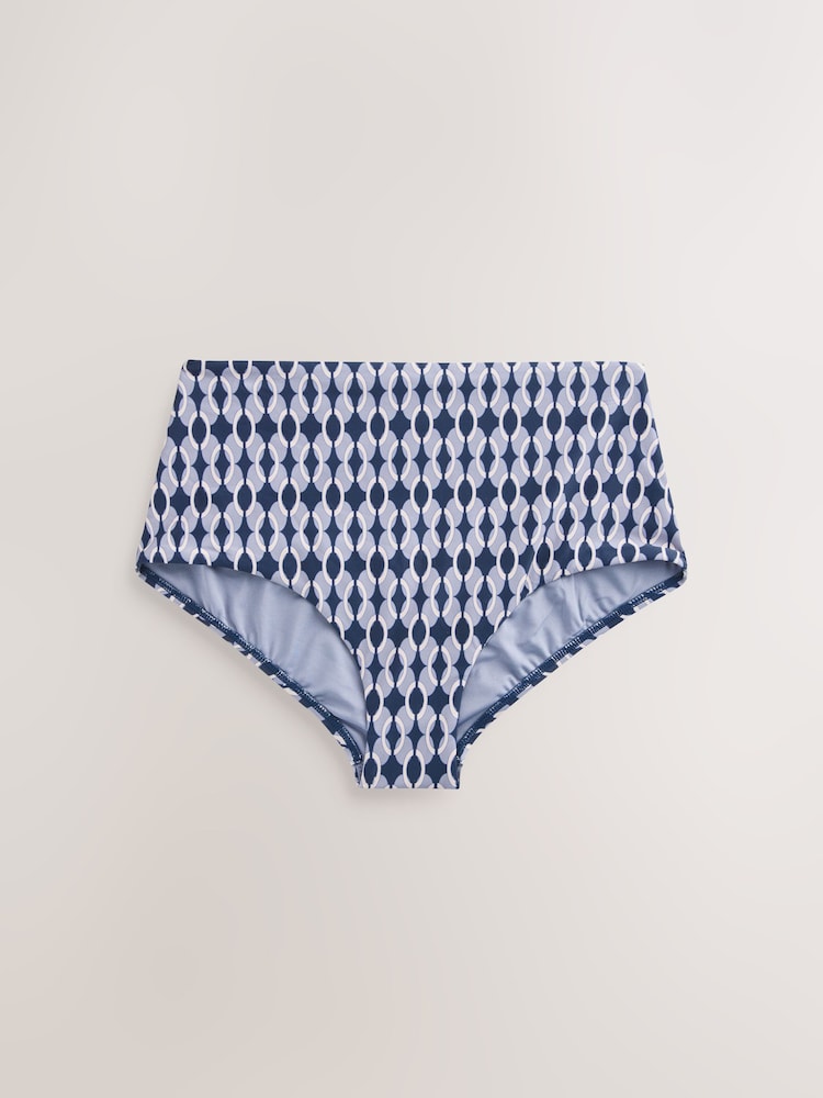 Navy Blue Geometric High Waist Hardware Bikini Bottoms - Image 1 of 3 Navy Blue Geometric High Waist Hardware Bikini Bottoms - Image 1 of 3