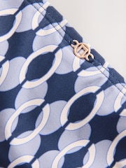 Navy Blue Geometric High Waist Hardware Bikini Bottoms - Image 2 of 3