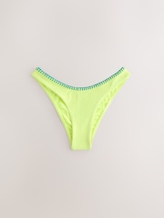 Yellow/Green Whipstitch High Leg Brazilian Bikini Bottoms - Image 4 of 6