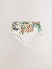 Cream/Khaki Green Palm High Waist Bikini Bottoms - Image 1 of 3