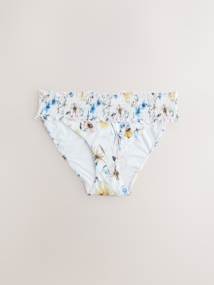 White/Blue Shirred High Leg Bikini Bottoms - Image 1 of 3