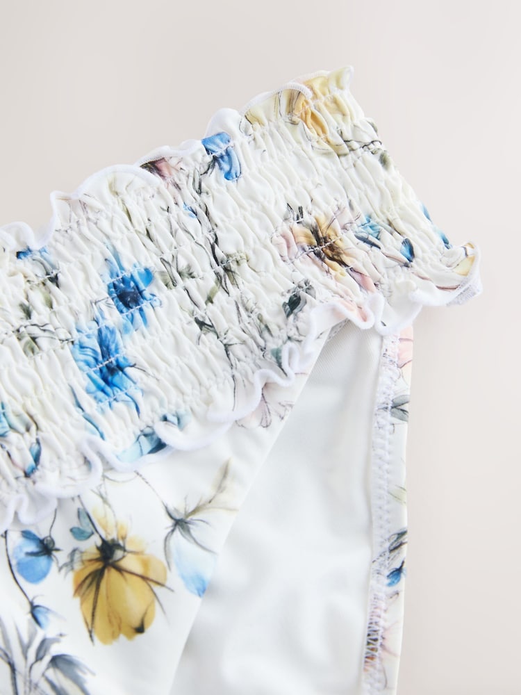 White/Blue Shirred High Leg Bikini Bottoms - Image 2 of 3