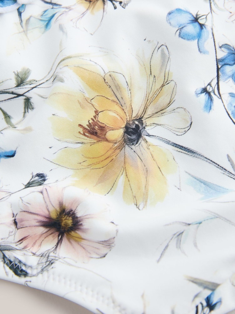 White/Blue Shirred High Leg Bikini Bottoms - Image 3 of 3