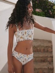 White/Blue Shirred High Leg Bikini Bottoms - Image 4 of 7