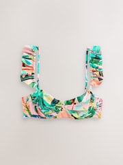 Coral Pink Tropical Frill Strap Wired Bandeau Bikini Top - Image 1 of 3