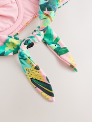 Coral Pink Tropical Frill Strap Wired Bandeau Bikini Top - Image 3 of 3