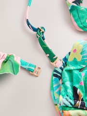 Coral Pink Tropical Frill Strap Wired Bandeau Bikini Top - Image 8 of 9