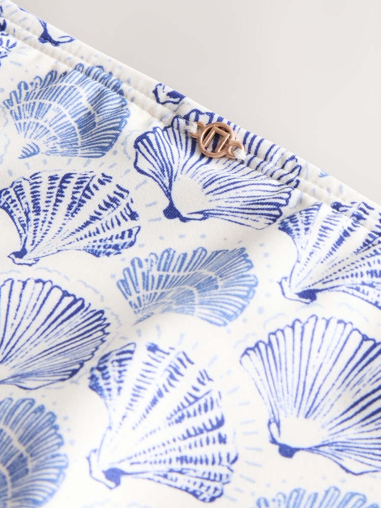 Cream/Blue Shell High Waist Print Bikini Bottoms - Image 3 of 3