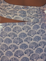 Cream/Blue Shell High Waist Print Bikini Bottoms - Image 4 of 7