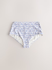 Cream/Blue Shell High Waist Print Bikini Bottoms - Image 5 of 7