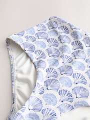 Cream/Blue Shell High Waist Print Bikini Bottoms - Image 6 of 7