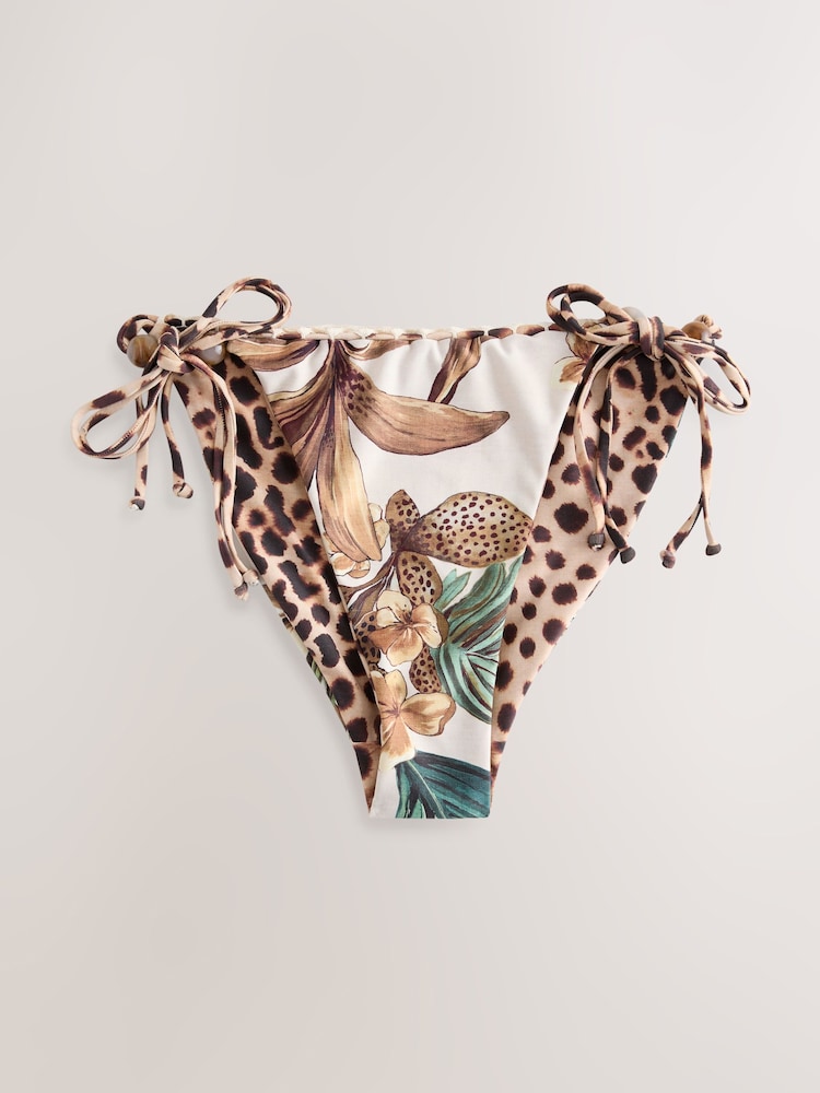 Cream Animal Palm Tieside Reversable Bikini Bottom - Image 1 of 4