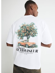 River Island White Oversized Fit Retroviseur Car T-Shirt - Image 1 of 4