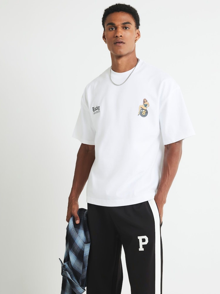 River Island White Oversized Fit Pinup Lucky T-Shirt - Image 1 of 4