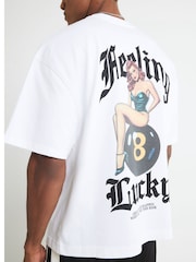 River Island White Oversized Fit Pinup Lucky T-Shirt - Image 3 of 4
