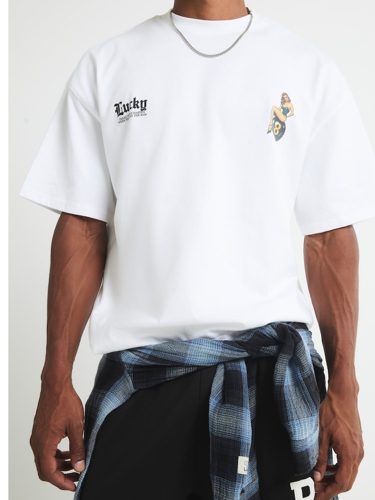River Island White Oversized Fit Pinup Lucky T-Shirt - Image 4 of 4