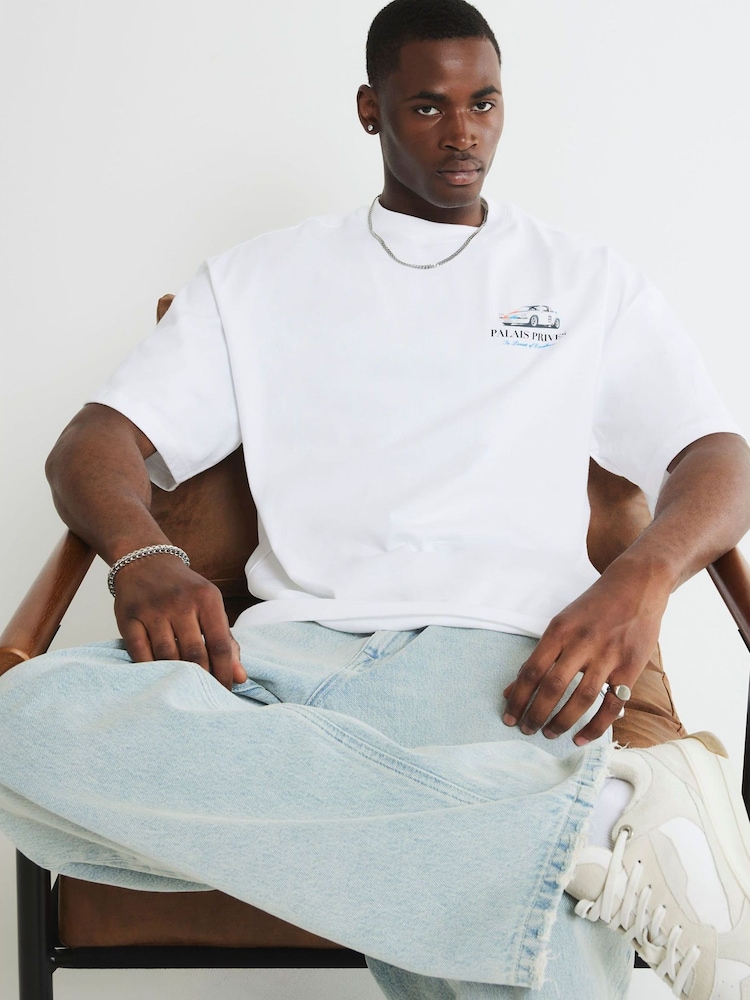 River Island White Oversized Fit Palais Prives T-Shirt - Image 1 of 4
