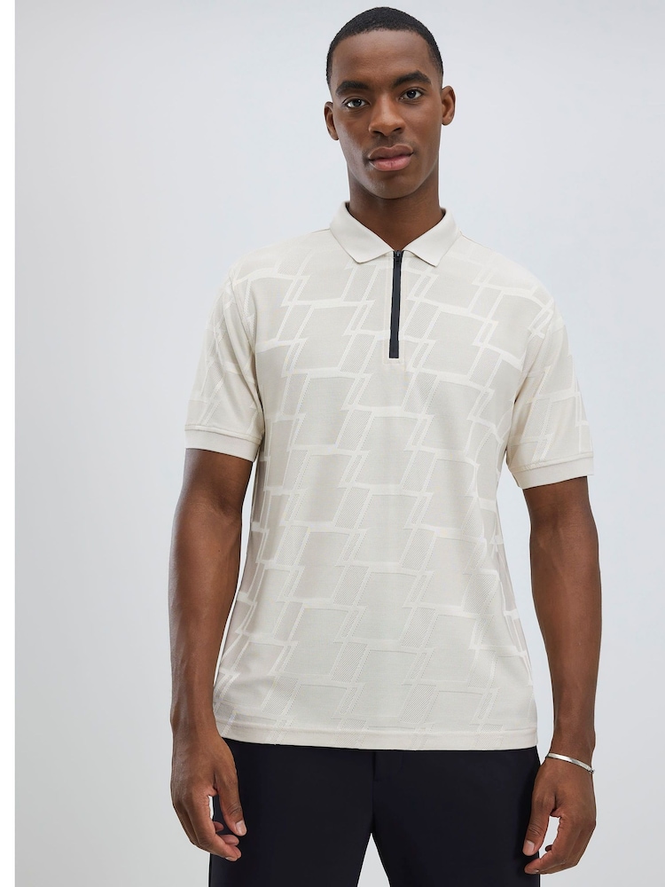 River Island Brown Slim Fit Slinky Textured Polo Shirt - Image 1 of 4