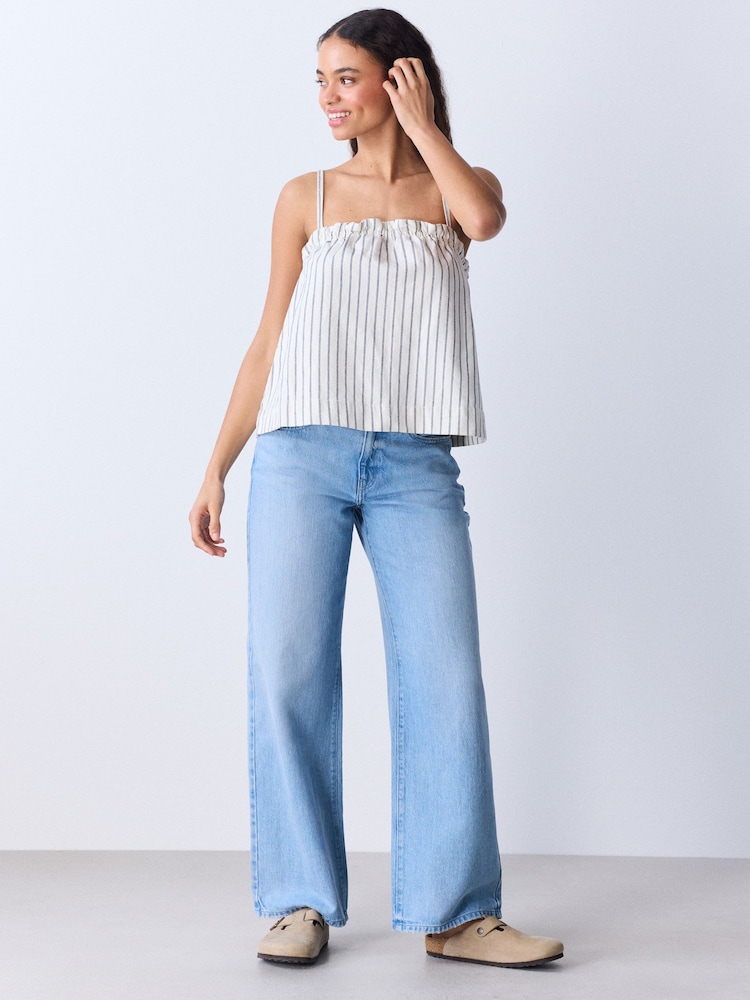 Ecru Stripe Strappy Denim Top - Image 2 of 8