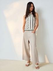 Neutral Beige Wide Leg Cropped Jeans - Image 1 of 9