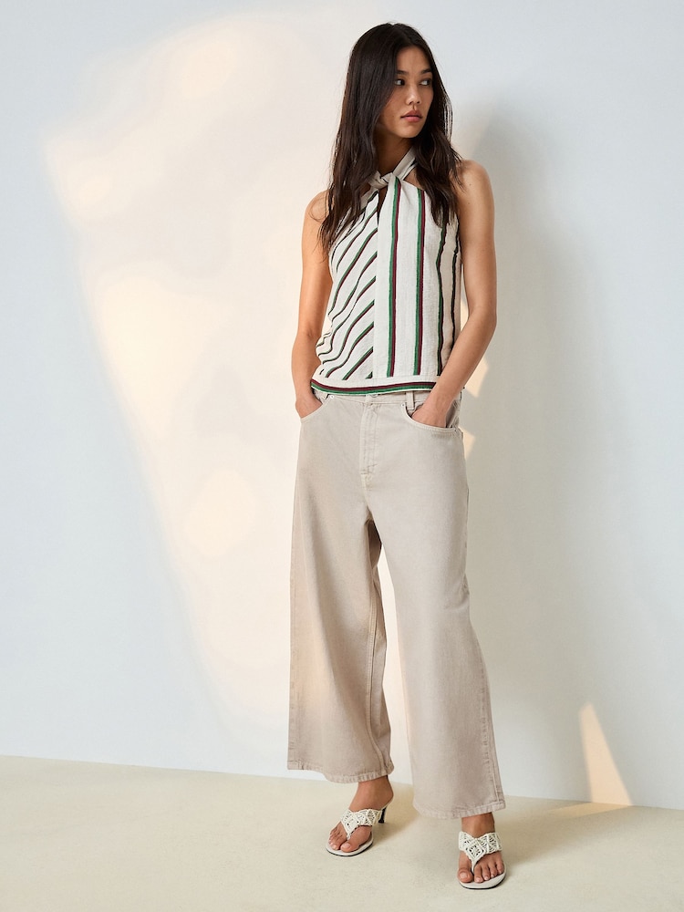 Neutral Beige Wide Leg Cropped Jeans - Image 1 of 9