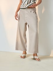 Neutral Beige Wide Leg Cropped Jeans - Image 2 of 9