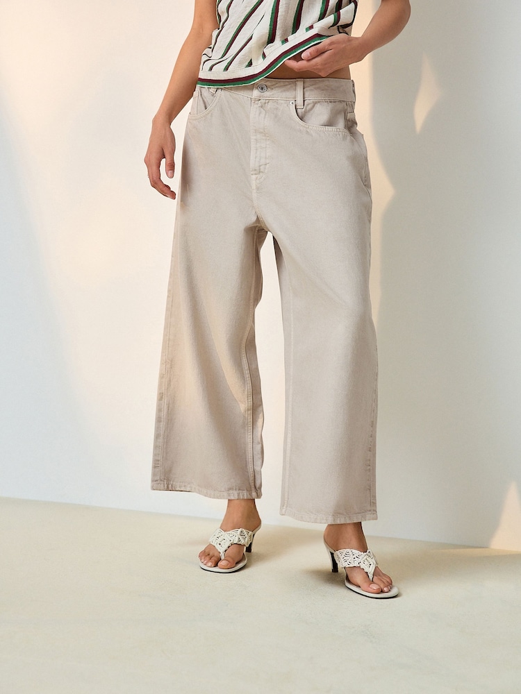 Neutral Beige Wide Leg Cropped Jeans - Image 2 of 9