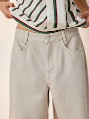Neutral Beige Wide Leg Cropped Jeans - Image 4 of 9