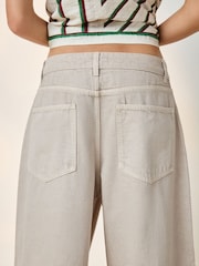 Neutral Beige Wide Leg Cropped Jeans - Image 5 of 9