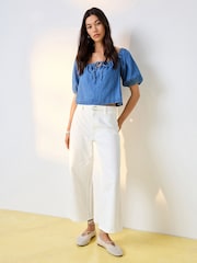 White Belted Wide Leg Cropped Jeans - Image 1 of 9