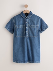 Mittelblau - Kurzarm Utility-Denim-Minikleid - Bild 6 von 8