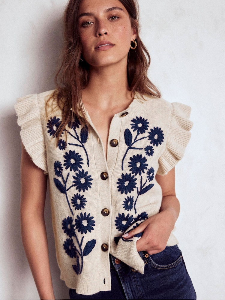 Boden Natural Frill Detail Waistcoat - Image 1 of 6