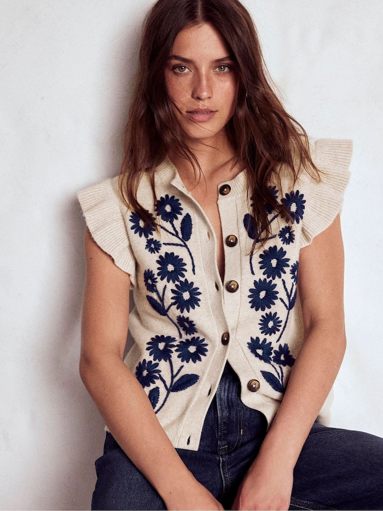 Boden Natural Frill Detail Waistcoat - Image 2 of 6