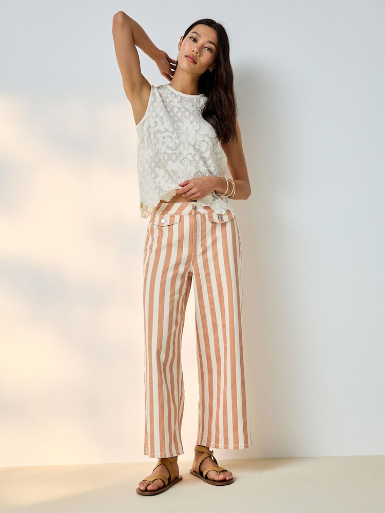 Orange/White Stripe Lightweight Denim Patch Pocket Cropped Jeans - Image 1 of 9