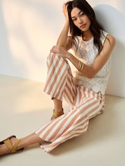 Orange/White Stripe Lightweight Denim Patch Pocket Cropped Jeans - Image 4 of 9