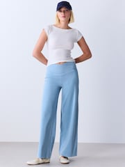 Bleach Blue Wrap Waist Jersey Denim Wide Leg Trousers - Image 1 of 8