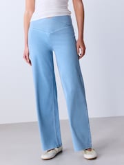 Bleach Blue Wrap Waist Jersey Denim Wide Leg Trousers - Image 2 of 8