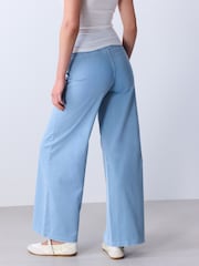Bleach Blue Wrap Waist Jersey Denim Wide Leg Trousers - Image 4 of 8