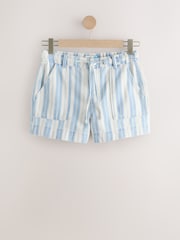 Blue and White Striped Pull-On Utility Denim Shorts - Image 1 of 4
